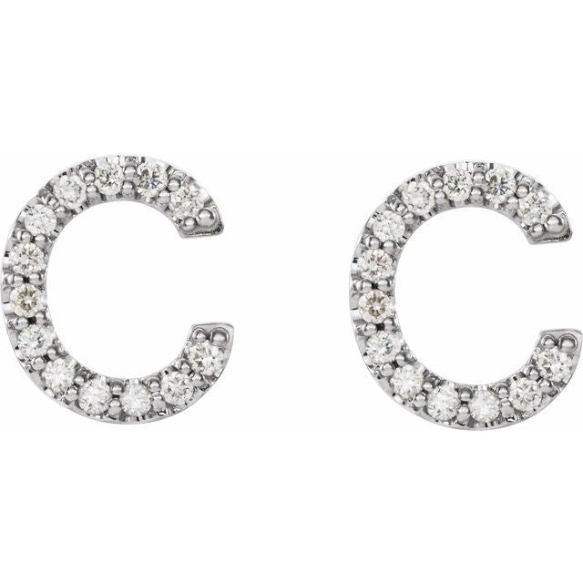 14K White 1/10 CTW Natural Diamond Initial C Earrings