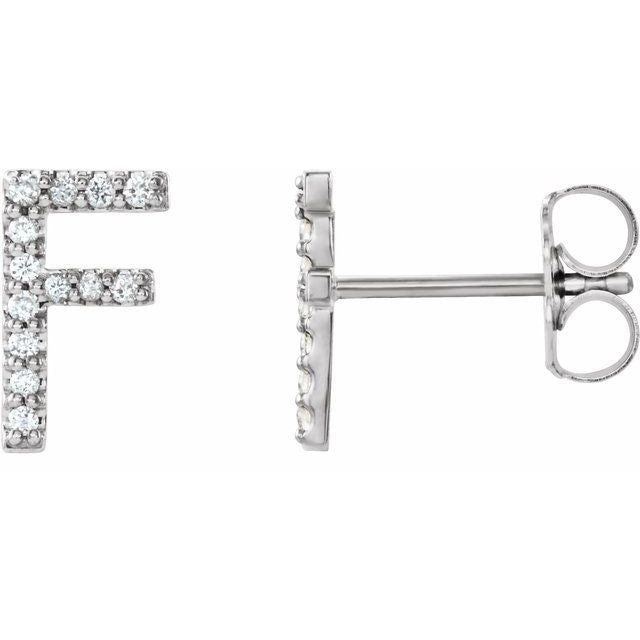 14K White .08 CTW Natural Diamond Initial F Earrings