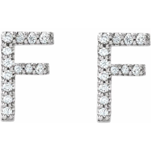 14K White .08 CTW Natural Diamond Initial F Earrings