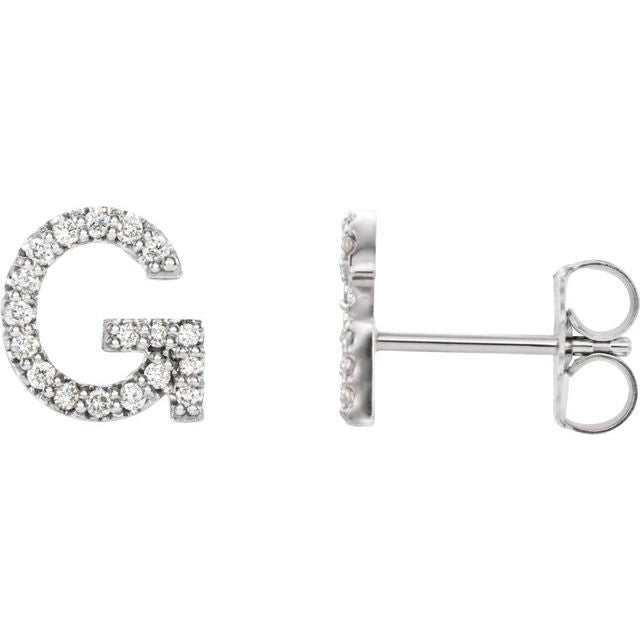 14K White .06 CTW Natural Diamond Initial G Earring