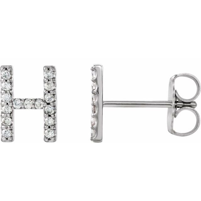 14K White .05 CTW Natural Diamond Initial H Earring