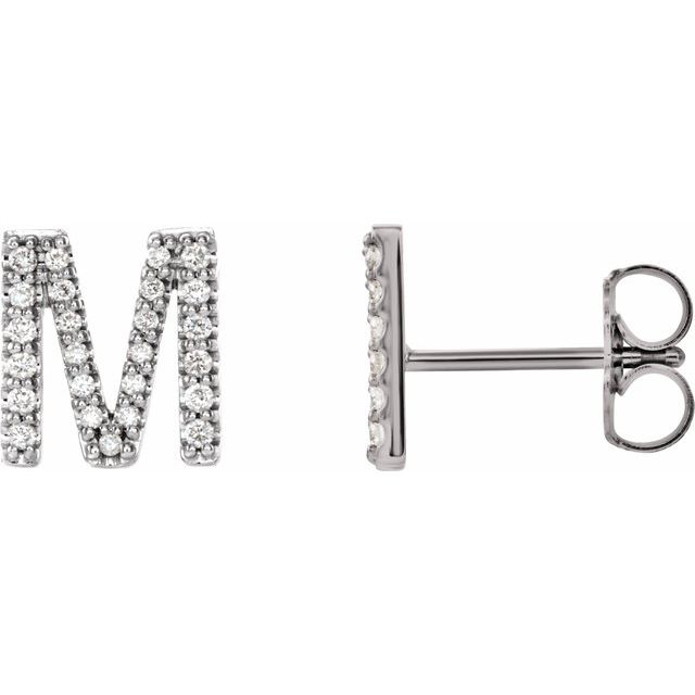 14K White .07 CTW Natural Diamond Initial M Earring