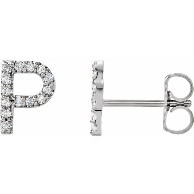 14K White .05 CTW Natural Diamond Initial P Earring