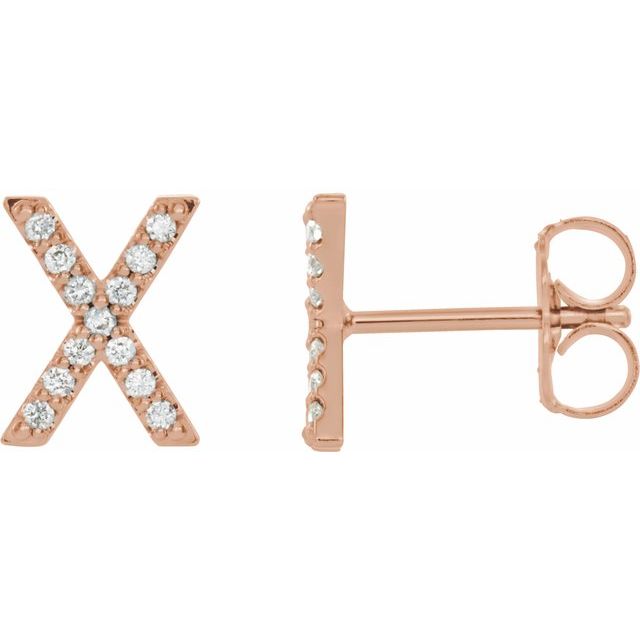 14K Rose .05 CTW Natural Diamond Initial X Earring