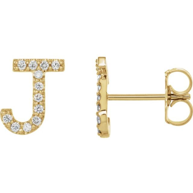 14K Yellow .05 CTW Natural Diamond Initial J Earring