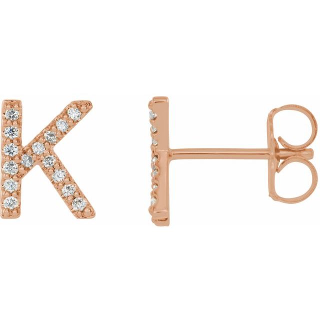14K Rose .05 CTW Natural Diamond Initial K Earring