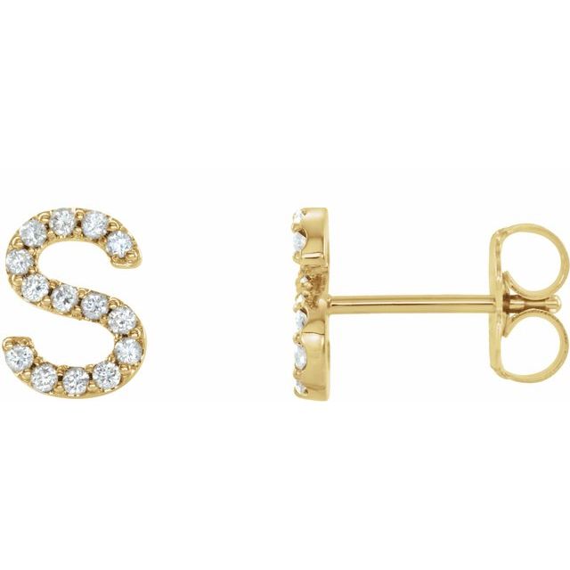 14K Yellow .05 CTW Natural Diamond Initial S Earring