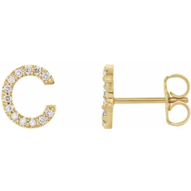 14K Yellow .05 CTW Natural Diamond Initial C Earring