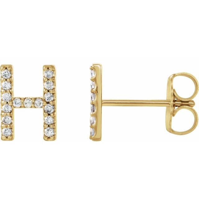 14K Yellow .05 CTW Natural Diamond Initial H Earring