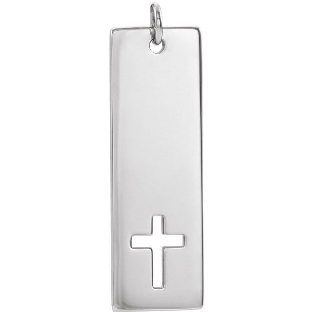 Sterling Silver Engravable Pierced Cross Bar Pendant