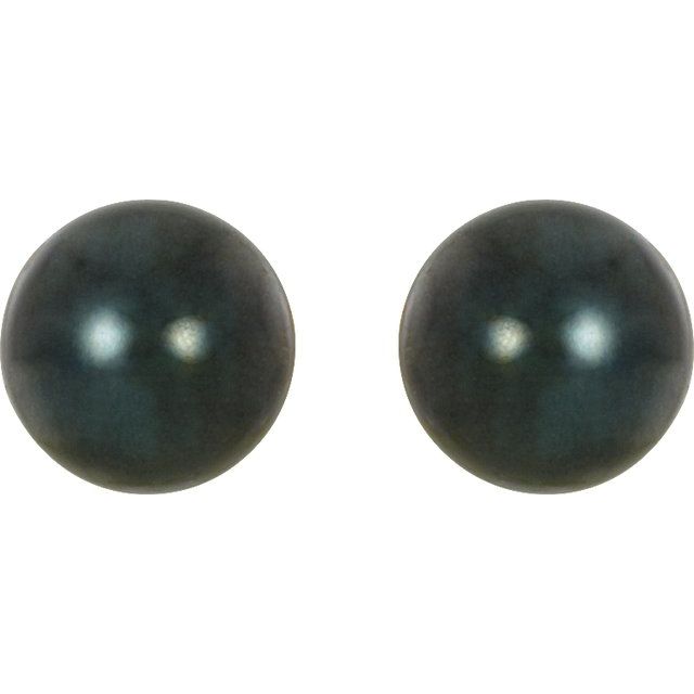 14K White 7 mm Black Akoya Cultured Pearl Earrings
