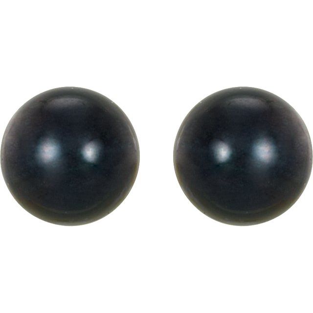 14K White  8 mm Cultured Black Akoya Pearl Earrings