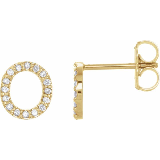 14K Yellow .06 CTW Natural Diamond Initial O Earring