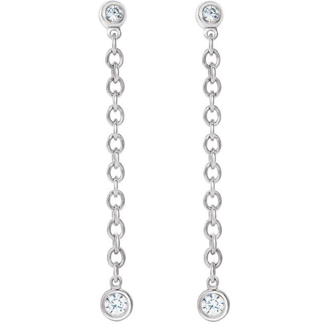 14K White  1/5 CTW Natural Diamond Hinged Hoop Chain Earrings