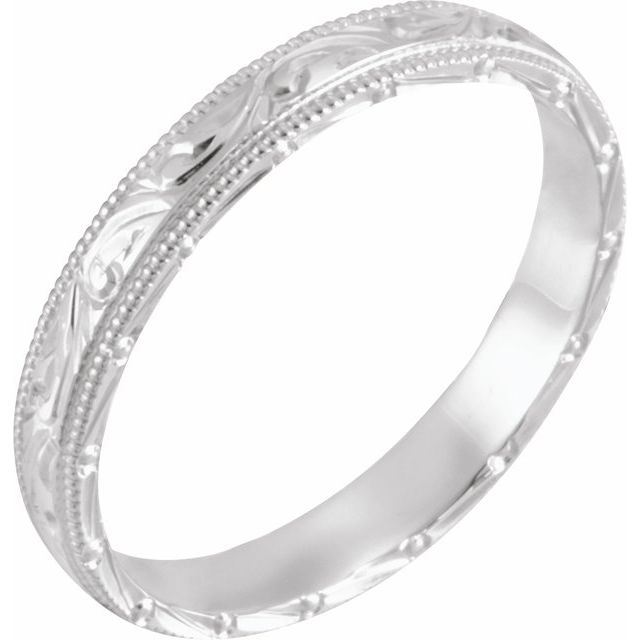 14K White 3 mm Design-Engraved Milgrain Band Size 6