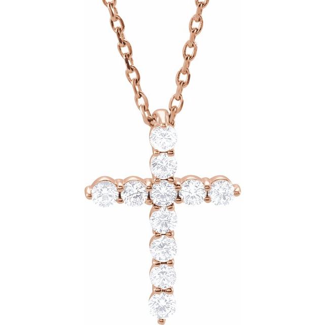 14K Rose 1/4 CTW Lab-Grown Diamond Cross 16-18' Necklace