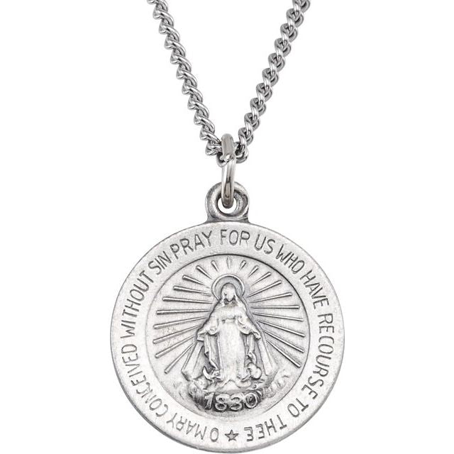 Sterling Silver 15 mm Miraculous Medal 18' Necklace
