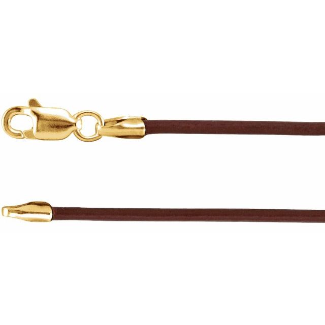 14K Yellow 1.5 mm Brown Leather 16' Cord