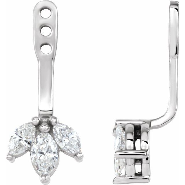 14k White 1/5 Ctw Natural Diamond Cluster Front-back Earring Jackets