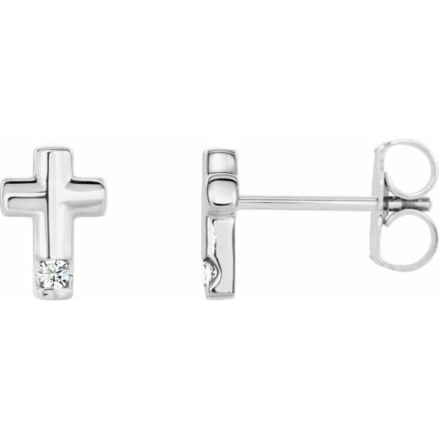 14K White .03 CTW Natural Diamond Cross Earrings
