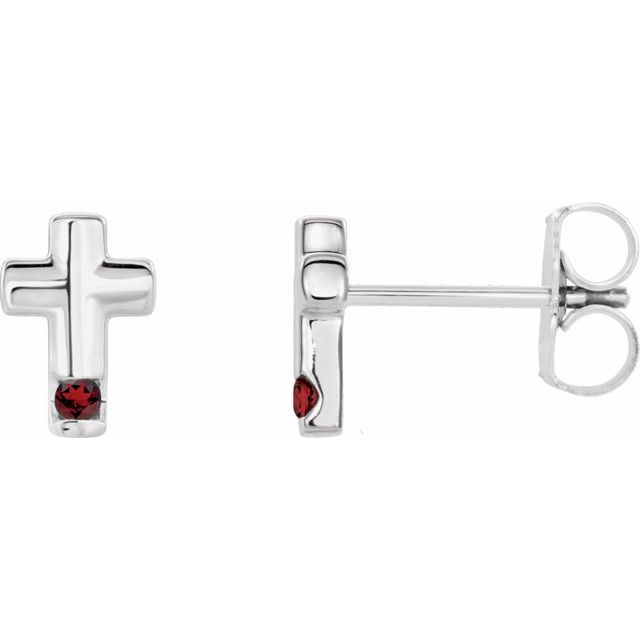 14K White Natural Mozambique Garnet Cross Earrings