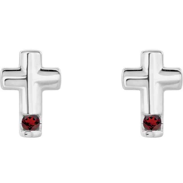 14K White Natural Mozambique Garnet Cross Earrings