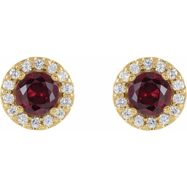 14K Yellow 4 mm Natural Ruby & 1/8 CTW Natural Diamond Earrings