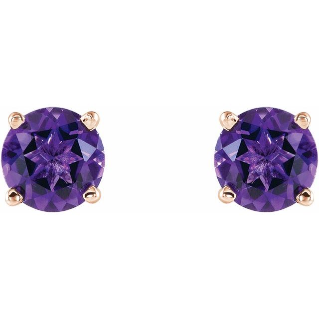 14k Rose 5 Mm Natural Amethyst Stud Earrings