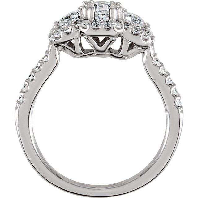 Sterling Silver 4.4 mm Round Cubic Zirconia Three-Stone Halo-Style Ring Size 6