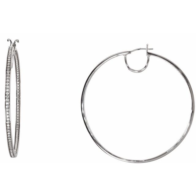 Sterling Silver Imitation White Cubic Zirconia Inside-Outside 52.5 mm Hoop Earrings
