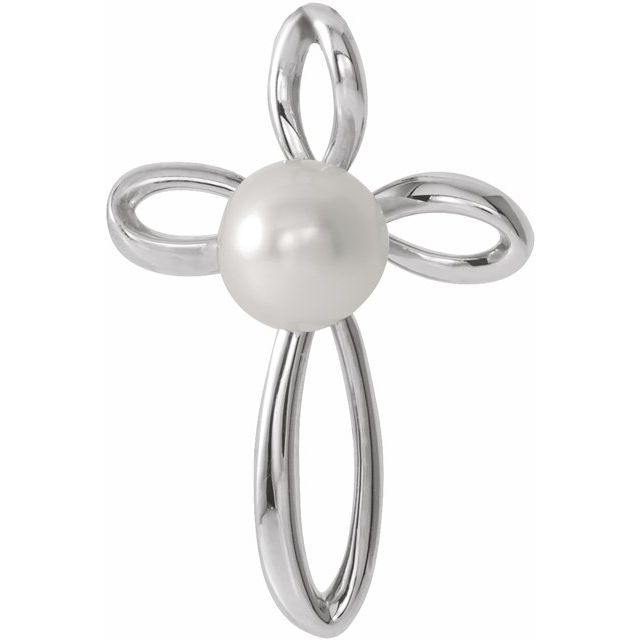 Sterling Silver Cultured White Freshwater Pearl Cross Pendant