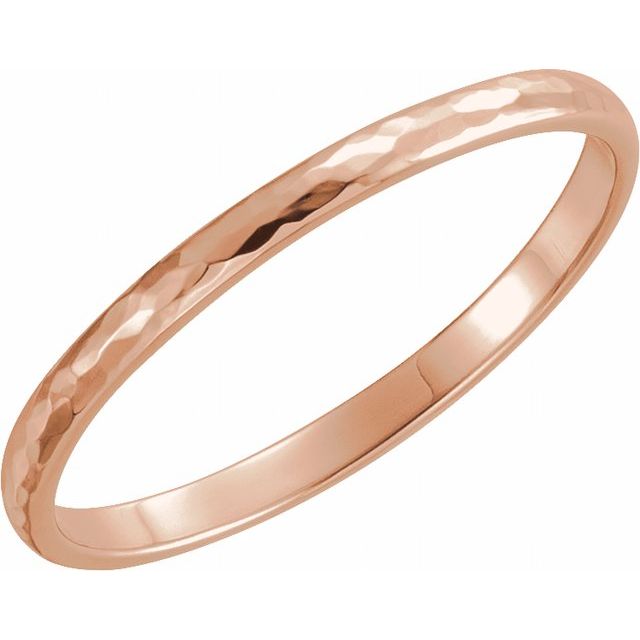 14k Rose 2 Mm Half Round Hammered Band Size 8.5