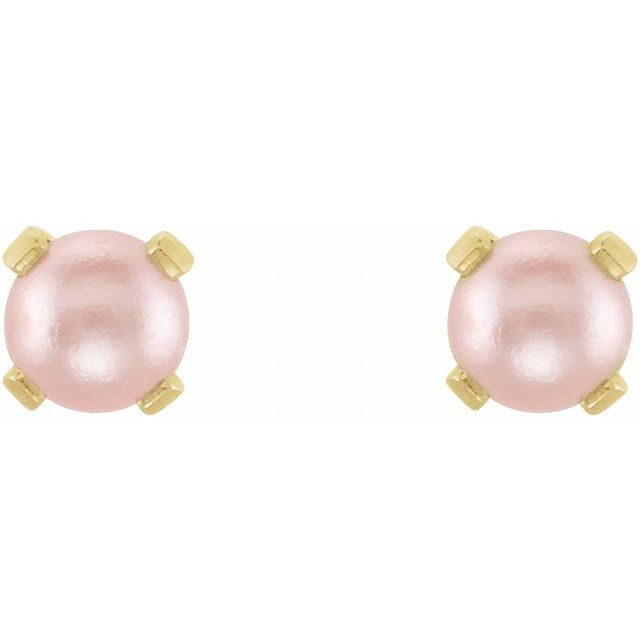 14K Yellow Imitation Pink Pearl Inverness® Piercing Earrings