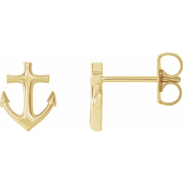 14K Yellow Anchor Earrings