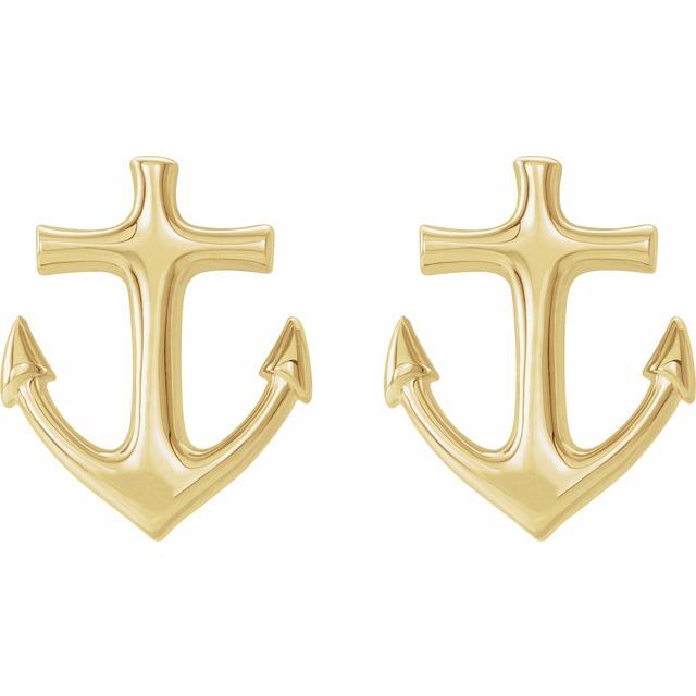 14K Yellow Anchor Earrings