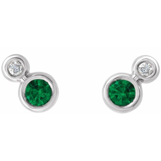 Sterling Silver 3 mm Lab-Grown Emerald & .03 CTW Natural Diamond Earrings