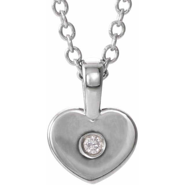 Sterling Silver .01 CT Natural Diamond Youth Heart 16' Necklace