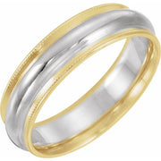 14K Yellow & White 6 mm Half Round Band with Milgrain  Size 10