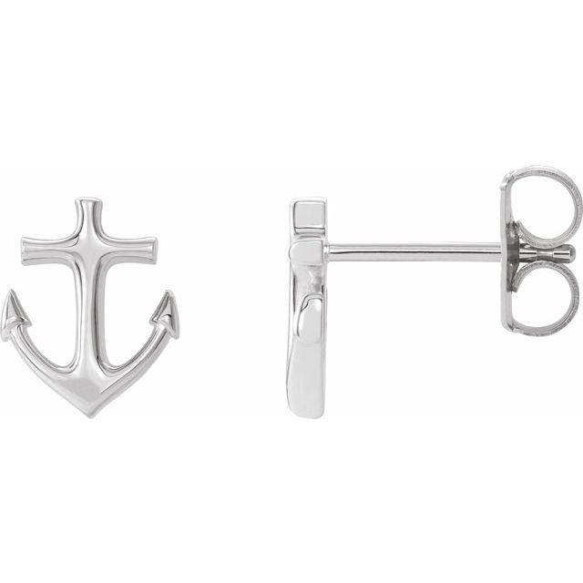 14K White Anchor Earrings