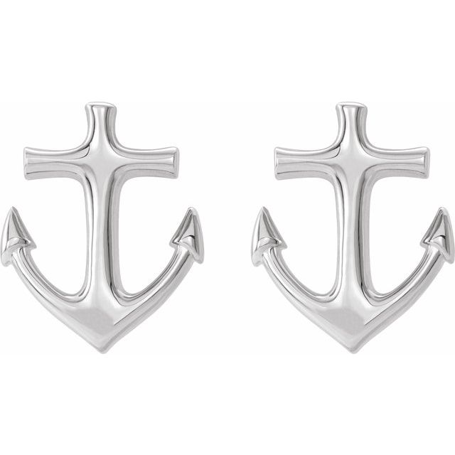 14K White Anchor Earrings