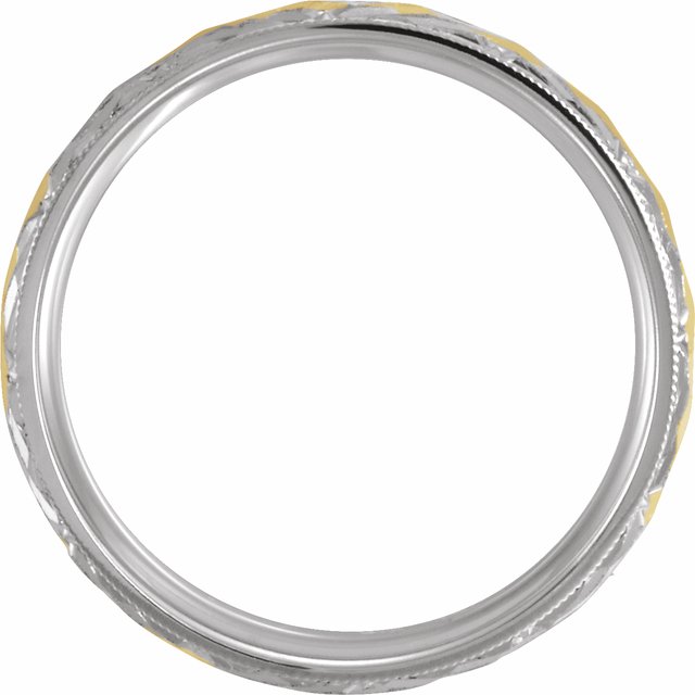 14K White/Yellow 6 mm Design-Engraved Band with Milgrain Size 10.5
