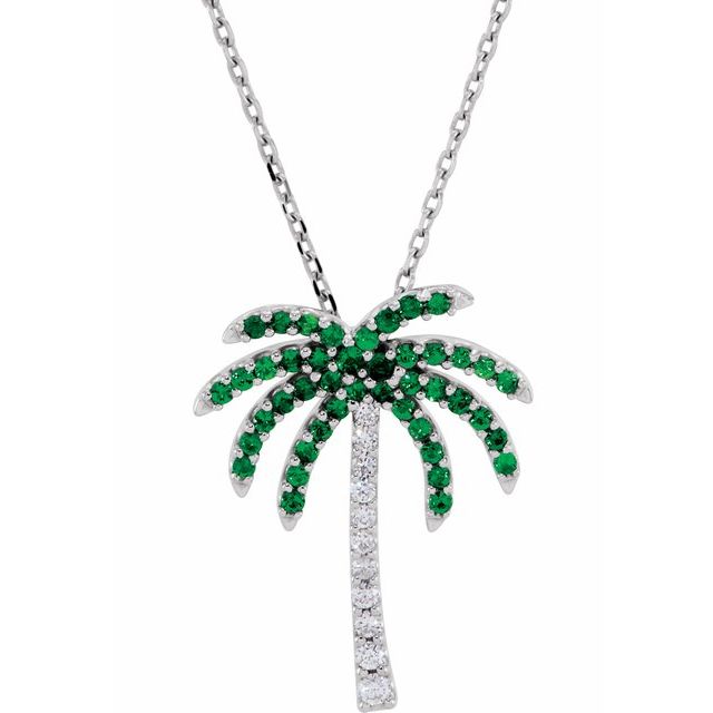 14K White Natural Tsavorite Garnet & .08 CTW Natural Diamond 16' Necklace