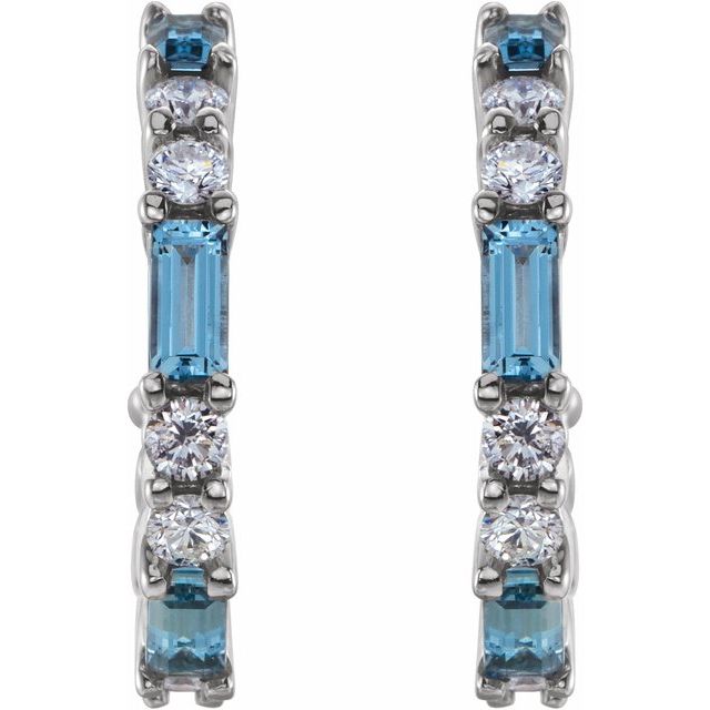 14K White Natural Aquamarine & 1/2 CTW Natural Diamond 17.2 mm Hoop Earrings
