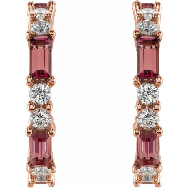 14K Rose Natural Pink Tourmaline & 1/2 CTW Natural Diamond 17.2 mm Hoop Earrings