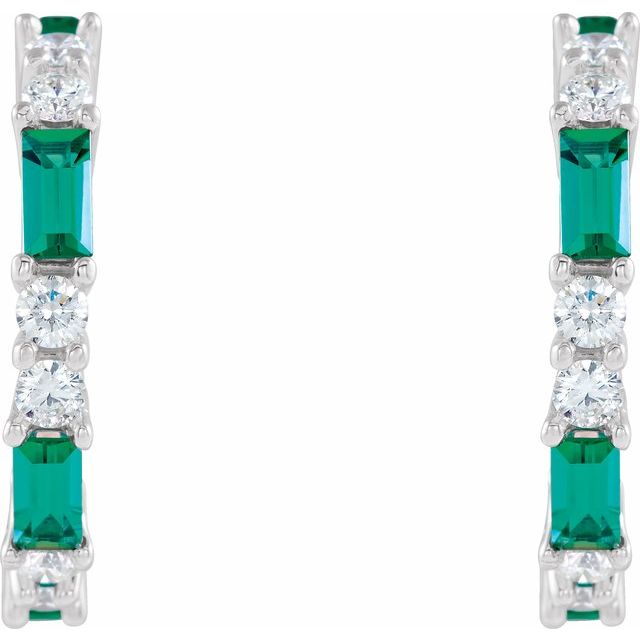 14K White Lab-Grown Emerald & 1/2 CTW Natural Diamond 17.2 mm Hoop Earrings