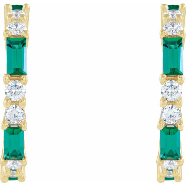 14K Yellow Lab-Grown Emerald & 1/2 CTW Natural Diamond 17.2 mm Hoop Earrings