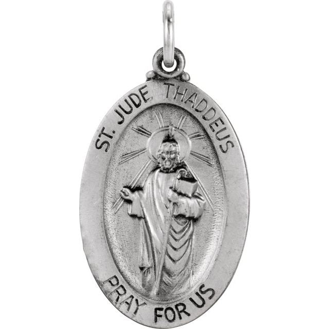 Sterling Silver 23.5x16 mm Oval St. Jude Thaddeus Medal