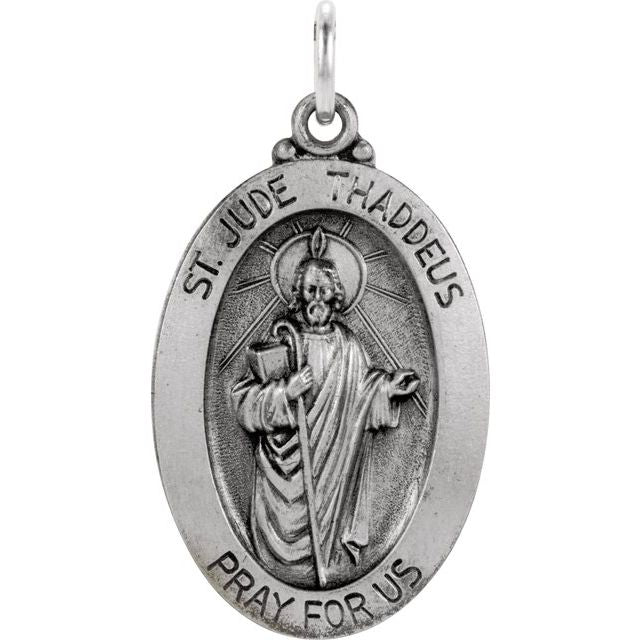 Sterling Silver 25x18 mm Oval St. Jude Thaddeus Medal