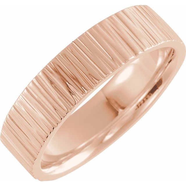 14K Rose 6 mm Tree Bark Pattern Band  Size 10.5