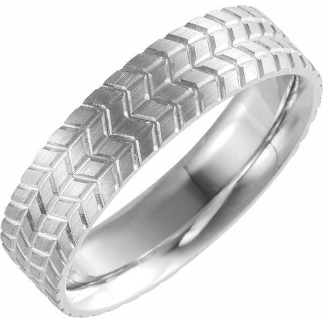 14K White 6 mm Tread Pattern Band Size 12